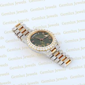 Premium Quality Pass Diamond Tester Roman Dial D VVS Iced Out Moissanite Diamond Green Dial Two Tone Hip Hop <b>Watch</b> <b>For</b> <b>Men</b> - Product Image 5