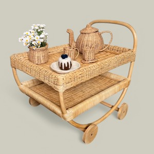 <b>Children</b> toy serving trolley carts wooden baby play cart toys hand weave rattan <b>tea</b> trolleys - Product Image 5