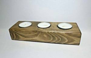 Solid Wood <b>Tealight</b> Candle <b>Holder</b> Handmade Rustic 3 Candles Tabletop Decor for Home Office and Restaurant Use - Product Image 4