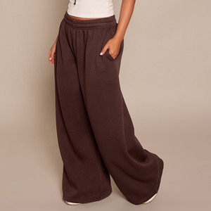 Custom <b>Women's</b> Brown Wide Leg Sweatpants Casual Polyester Cotton Loose Fit Oversized <b>Joggers</b> Wholesale OEM <b>Joggers</b> For <b>Women</b> - Product Image 3