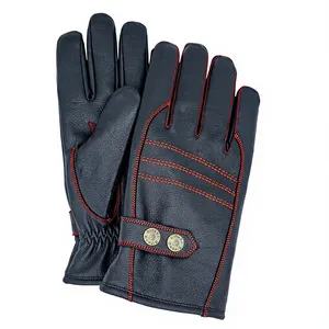 Gants d'hiver noirs pour la conduite en extérieur, unisexes, en cuir véritable, chauds, compatibles avec les écrans tactiles, à prise souple, pour la conduite - Product Image 1