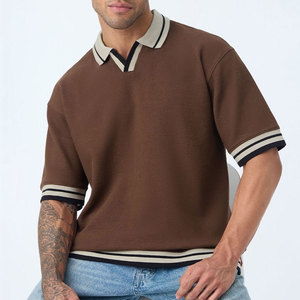 Polo de Algodón Marrón para Hombre, Manga Corta, Liso, Informal, Talla Grande - Product Image 3