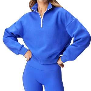 Compre Sudadera de Punto de Primera Calidad en Color Durazno, con Cuello Alto y Media Cremallera, para Otoño, Manga Larga, para Mujer - Product Image 3