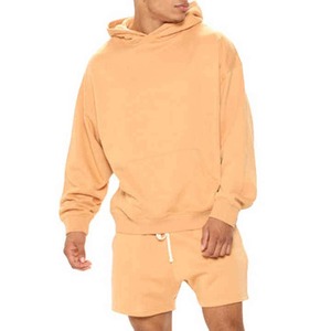 Stylish Matching Hoodie Short <b>Set</b> for Men Comfortable Casual Streetwear Two Piece Outfit Basics Cotton Blended Tracksuit - Product Image 1