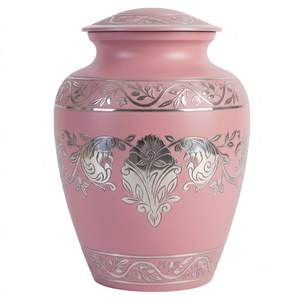 Urne funéraire pour adultes en alliage d'aluminium couleur rose corail avec gravure personnalisable, urne funéraire en métal argenté pour cendres - Product Image 2
