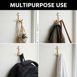Brass Double Prong Wall <b>Hooks</b> Heavy-Duty Handmade Multi-Purpose Entryway Key Holder BTH-346 - Product Image 6
