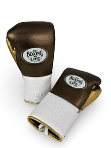 Gants d'entraînement No Boxing No Life Marron Métallisé Blanc & Or Métallisé à Lacets pour Adultes Respirants Gants de Boxe Mexicains - Product Image 2