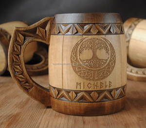 Tasse à bière en bois faite à la main tasse en bois sculpté durable écologique tasse à boire en bois rustique naturel bière café thé - Product Image 1