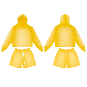 Ensemble 2 pièces streetwear homme sur mesure en coton délavé, comprenant un sweat à capuche à cordon et un short, grandes tailles - Product Image 5