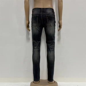 Jeans slim vintage déchirés pour homme de haute qualité OEM/ODM, pantalon bleu pour homme, jeans en denim usé - Product Image 2