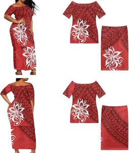 Ropa Polinesia, Vestido Tribal Hawaiano, Estampado Azul Tradicional, Ropa de Trabajo Personalizada, Ropa de Oficina para Mujer, Ropa a Juego para Parejas - Product Image 3