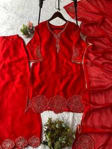 Salwar pakistaní de georgette con bordado Zari, kurta sencilla naranja con dupatta, ropa tradicional india lista para usar, gran venta. - Product Image 3