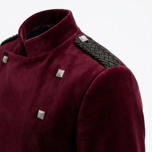 Chaqueta de terciopelo burdeos para hombre, estilo Montrose, con cuello alto y doble botonadura, traje de kilt escocés, más vendida. - Product Image 4
