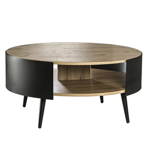 Table basse de salon de style industriel moderne à deux niveaux, en bois et métal, de forme ronde, pour la maison, le bureau ou le salon - Product Image 1