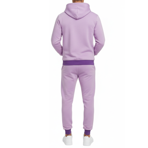 Ensemble de survêtement pour homme violet, très tendance, 2 pièces |    Sweat-shirt et pantalon |   Vêtements de sport streetwear avec bordure côtelée violet foncé contrastant - Product Image 2