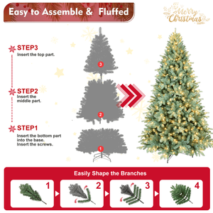 Albero di Natale Artificiale Blu-Verde da 2,1 m con Luci LED Bianco Caldo, Filo Memory e Filo in Ferro, 1845 Rami Misti in PE/PVC, Dimensioni 300 cm - Product Image 3