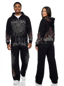 Conjunto de Sudadera con Capucha y Pantalones Deportivos de 2 Piezas para Hombre, Diseño de Llamas, Transpirable, Estilo Urbano, Talla Grande, Personalizado - Product Image 2