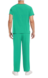 Conjunto de uniforme médico para hombre de color liso con cuello en V – Camiseta de manga corta con bolsillos y pantalones con cintura elástica, dos piezas - Product Image 4