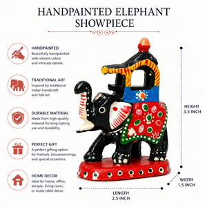 Figurine d'éléphant en bois artisanale |   Statue d'éléphant indien peinte à la main |   Sculpture de décoration traditionnelle pour la maison pour Diwali - Product Image 5