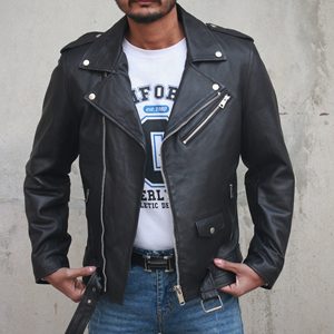 Chaqueta de Motero de Cuero Impermeable Negra para Hombre, con Logotipo Personalizado OEM, Estilo Urbano, Fabricada en Fábrica Ecológica - Product Image 5