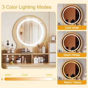 Adjustable Lighted <b>Makeup</b> Vanity Desk with 3 LED <b>Mirrors</b> Solid Wood MDF Table Feet 4-Drawer 3-Open Dressing Table Set - Product Image 4