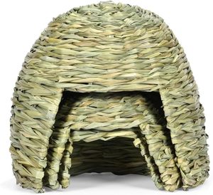 Casa de hierba natural tejida para conejos, refugio duradero, juguete masticable, cueva orgánica para ocultarse, para animales pequeños y artículos para mascotas - Product Image 1