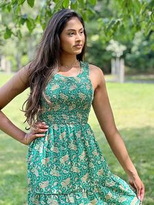 Maxi Tier Paisley verde esmeralda corpiño Racer Oriental Floral sedoso vestido de mezcla elegante Casual algodón estampado ropa de día para el verano - Product Image 2