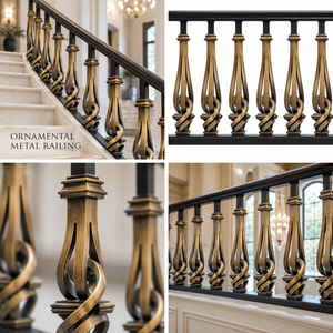 Sculpted Bronze Railing with Twisted Teardrop Balusters, Black <b>Top</b> Rail and Contemporary Staircase Handrail Balustrade - Product Image 5