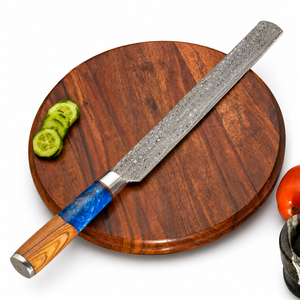 Couteau de chef Jexmoo personnalisé en acier Damas forgé à la main, 8-9,9 pouces, manche en résine, étui en cuir, pour droitier, finition haute brillance, compatible lave-vaisselle - Product Image 2