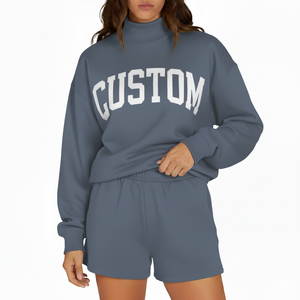 Ensemble haut et short pour femme, style streetwear, tissu polaire, col montant, écologique et à séchage rapide - Product Image 1