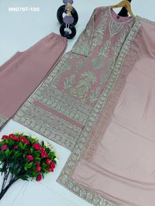 Colección Premium de Ropa de Fiesta en Faux Georgette con Bordado de Lentejuelas, Conjunto Completo de Plazzo-Kurta y Dupatta, Ropa Étnica - Product Image 5