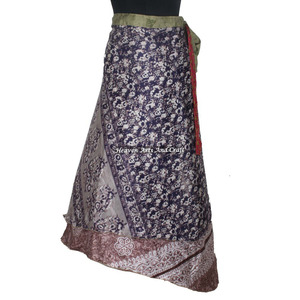 <b>Pink</b> Long Double Layered Sari Silk <b>Wrap</b> Skirts for Beach Wear Boho Stylish Multi Color Summer Wear Comfortable Fashion Hippie - Product Image 3