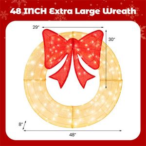 Guirnalda Navideña Preiluminada de 48 Pulgadas con 200 Luces LED Blanco Cálido y Lazo Rojo Grande (29 x 30 Pulgadas) IP44 Resistente a la Intemperie para Uso en Interiores/Exteriores - Product Image 3