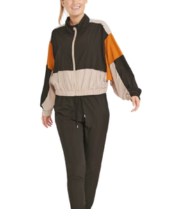Wholesale Retro Color Block Women's <b>Windbreaker</b> Jacket <b>Vintage</b> Multicolor Stand Collar Zip Up Jacket With Custom Logo - Product Image 4