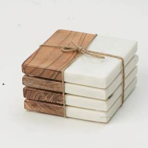 Handmade <b>White</b> Marble Wood <b>Coasters</b> Set Durable Absorbent Modern Luxury Design 400mm Diameter 10mm Thick for Restaurant Hotel - Product Image 6