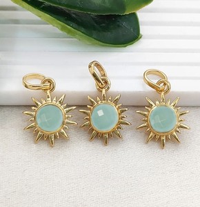 ชุดคอลเลตต์ชุบทองจี้หินอัญมณีสีอควาเซ็ตจี้กลมงานแฮนด์เมดขนาด6มม. - Product Image 1