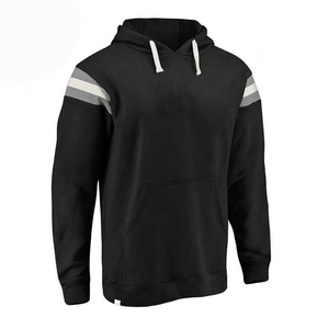 Best Seller Men's Black Hooded Sweatshirt Regular Fit Solid Color Fleece Casual Style Autumn Knitted Sleeve <b>Strip</b> - Product Image 2