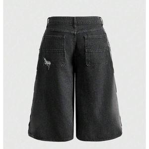 Shorts en jean baggy noirs personnalisés pour hommes, avec rivets, coupe large, style streetwear, effet usé, surdimensionnés, OEM ODM, vente en gros - Product Image 2