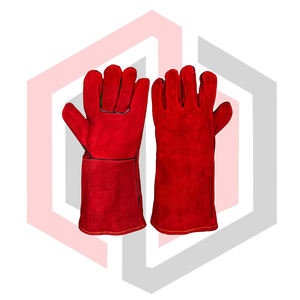 Gants de soudeur en cuir rouge, renforcés, pour la sécurité industrielle et la lutte contre les incendies, 14 pouces, antistatiques, sans silicone, sans poudre - Product Image 1