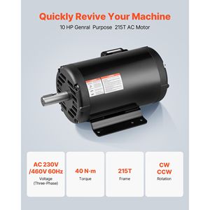 Motor Eléctrico de 10 HP, 1770 RPM, Motor para Compresor de Aire, Rotación CW/CCW, Diámetro del Eje de 1.375 Pulgadas, Longitud del Eje de 3.88 Pulgadas, 40 N.m, 50/60 Hz - Product Image 2