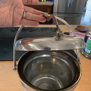 Vintage Silver Plated Ice Bucket Featuring <b>Swinging</b> <b>Top</b> Handle Hinged Retracting Lid Curved Silhouette And Detailed Claw Feet - Product Image 2