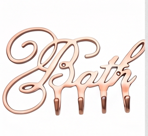 Premium <b>Bath</b> <b>Letter</b> Wall Hooks Rose Gold Metal Novelty Design Drill Installation Mirror Polished Finished Stylish Home Decor - Product Image 1