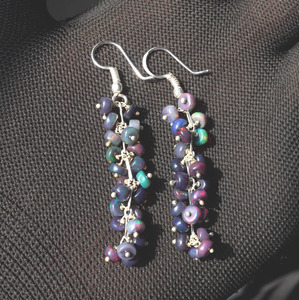 Boucles d'oreilles pendantes HAYAAT GEMS en opale éthiopienne noire, argent 925 et plaqué or, perles cabochon multicolores, bijoux ethniques de mariage - Product Image 5