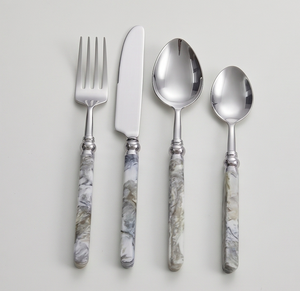 Ensemble de 4 couverts élégants en acier inoxydable poli argenté avec poignées en marbre, pour la cuisine et la table - Product Image 1