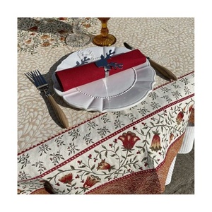 Stylish Indian Manufacture GOTS Certified <b>Table</b> Protector Organic Cotton Embroidered Floral Border Protective <b>Table</b> <b>Cloth</b> Cover - Product Image 1