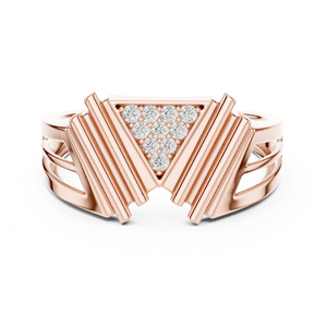 Bague de luxe en or rose 14K/18K pour homme sertie de diamants |   Bague géométrique à diamants en grappe de forme triangulaire |   Bijoux fins de créateurs modernes - Product Image 1