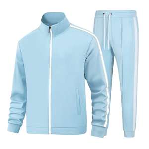 Survêtement sportif d'hiver pour homme avec bande latérale, fermeture à cordon durable, séchage rapide, respirant, en molleton 100 % coton pour la gym - Product Image 1