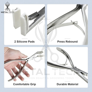 Pince à presser ergonomique pour extensions de cheveux, cadre métallique argenté brossé, mâchoires plates en silicone, outils de scellage pour salon - Product Image 4