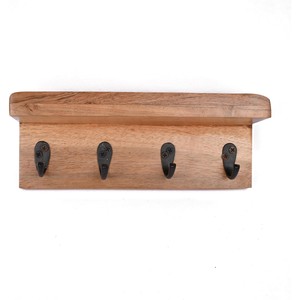 Acacia <b>Wood</b> Key Holder with Metal Hooks - Handcrafted Reclaimed Finish Wholesale - Product Image 2