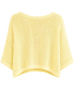 Pull court tricoté ample jaune pour femme, manches courtes, léger et respirant, idéal pour l'été, style décontracté et tendance - Product Image 3